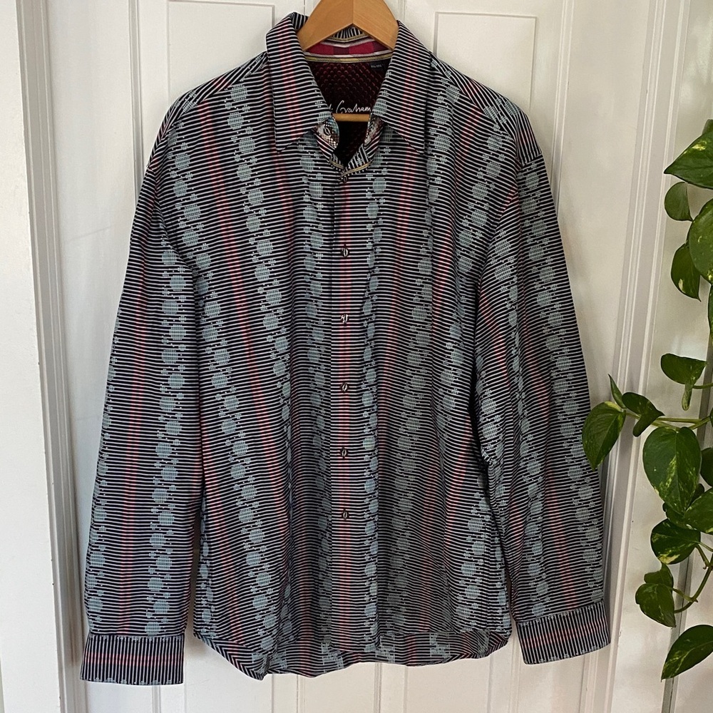 Robert Graham Bold Pattern Colourful Dress Shirt Blue pink designer workwear
